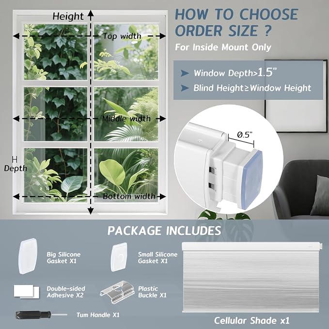 SEEYE No Drill Cordless Cellular Shades, Thermal Insulated Noise Reduction - Image 7