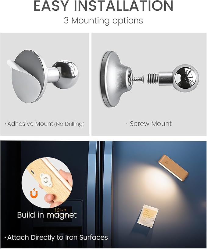 Wood Battery Operated Wall Sconces Set of Two, Magnetic Mini Wall Lights - Image 7