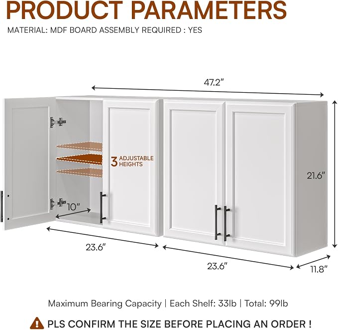 FIMELLO 47.2" W Laundry Room Cabinets Wall Mounted, Laundry Wall Cabinet - Image 3