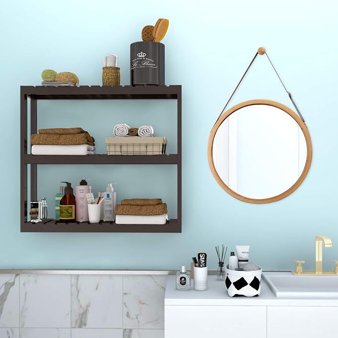 Domax Bamboo Bathroom Shelf 3-Tier Wall Mount Storage Rack Multifunctional - Image 2