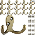 IBosins 16 Pack Heavy Duty Double Prong Coat Hooks Wall Mounted Antique Brass by IBosins