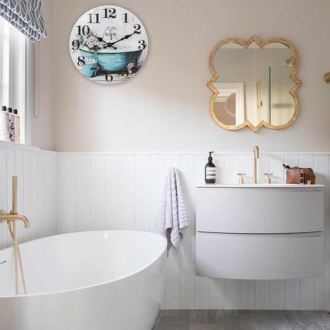 Decorative Bathroom Wall Clock, Rustic Style Waterproof Glass Wall Clock - Image 4
