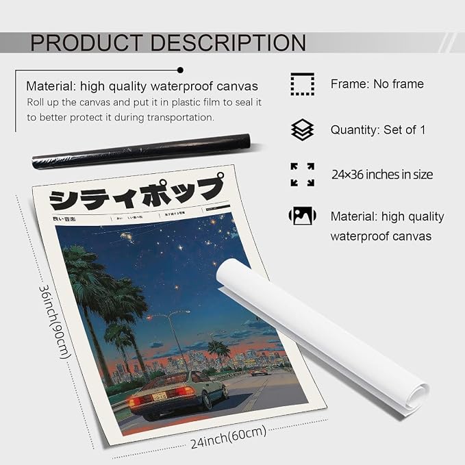 Heltrappe Vintage Japanese Canvas Wall Art 90s Vaporwave Aesthetic Print Asian - Image 2
