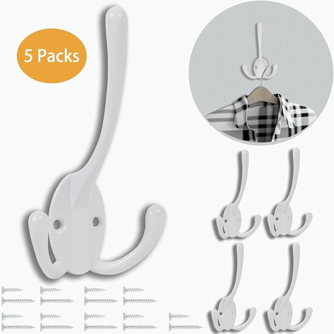 Wall Mounted Coat Hooks 5 Pack Heavy Duty Black Hardware Robe Hooks Decorative - Image 2