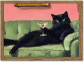 Funny Black Cat Martini Wall Art, Bar Cart Decor, Eclectic Cocktail Painting by WARTHZwallart