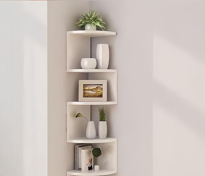 No-Drill Corner Shelf Wall Mount, 5-Tier Floating Corner Bookshelf by Frawenleco