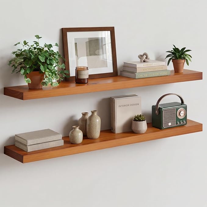 Homeforia Oak Floating Shelves 42 inch Long, High End Solid Real Wood 42inch by Homeforia