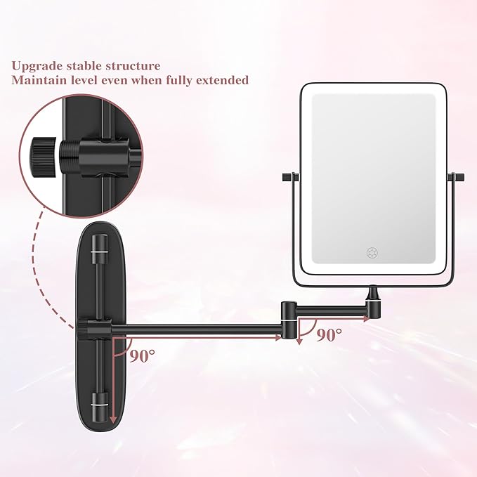 Wall Mounted Lighted Makeup Mirror, Rectangle Double Sided 1X/10X Magnifying - Image 4