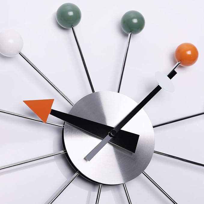 Mid Century Modern Wall Clock Decorative Multicolour Ball Silent Non Ticking - Image 3