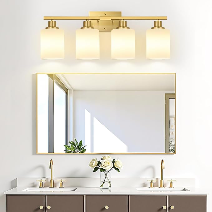 MOKATNG 4-Light Bathroom Light Fixtures, Brushed Gold Vanity Light - Image 7