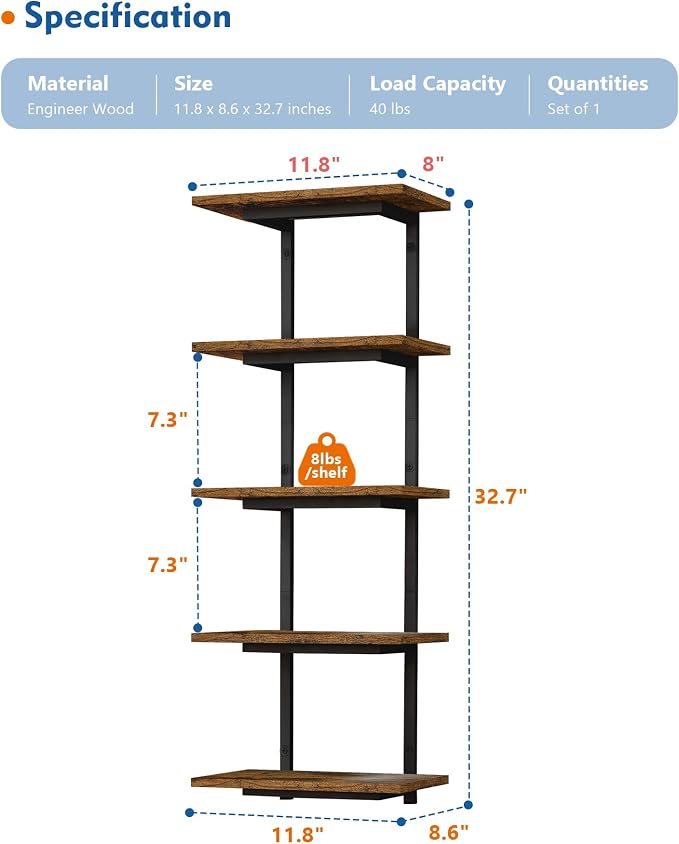 Harwaya 5 Tier Wall Bookshelf Unit - Image 2