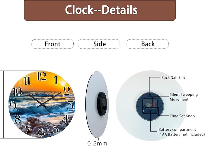 Blue Wall Clocks Battery Operated 14 Inch Beach Wall Clock - Image 9