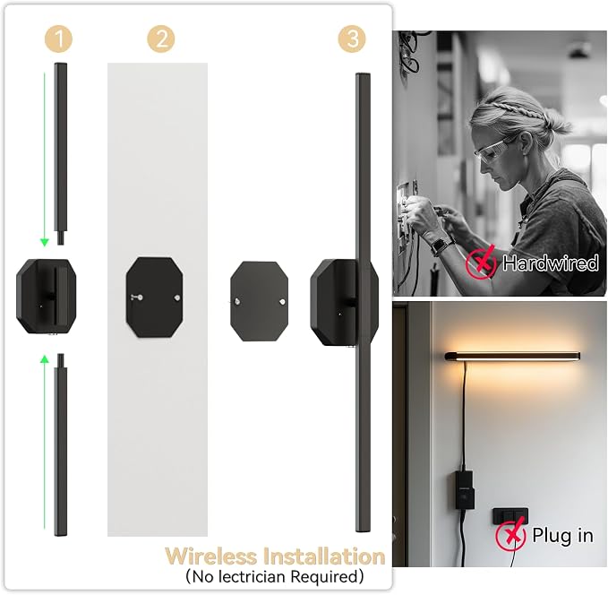 Battery Operated Wall Sconce Set of Two, Wireless Wall Sconces USB Rechargeable - Image 9