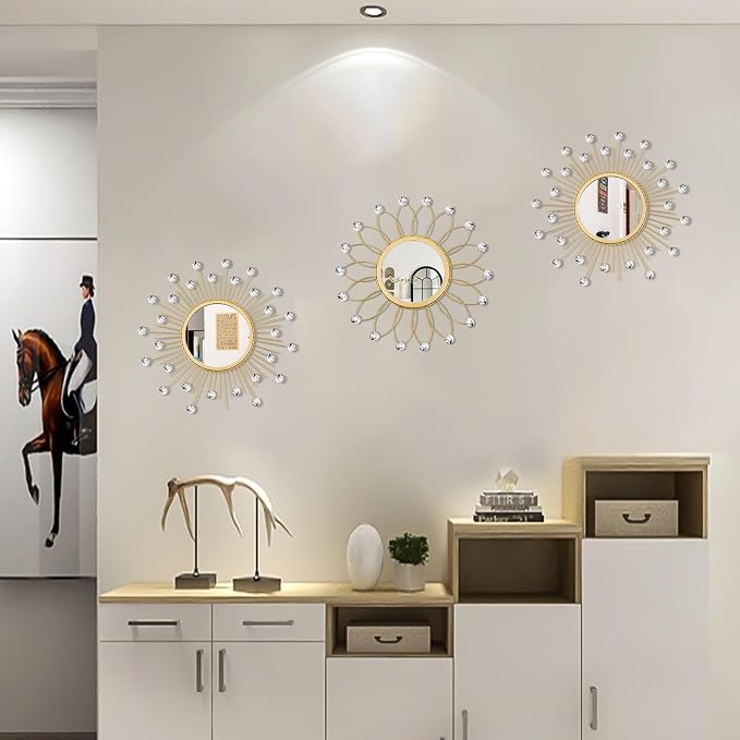 3 Pack Metal Mirrors for Wall Sunburst Wall Mirrors Home Décor Decorative - Image 3