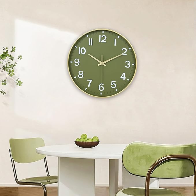 HZDHCLH Wall Clocks Battery Operated, Wall Clock Green Gold, 10 inch Wall Clock - Image 9