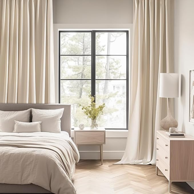 MIULEE Cream Beige Back Tab Light Blocking Curtains 80 Inch Length 2 Panels Set - Image 2