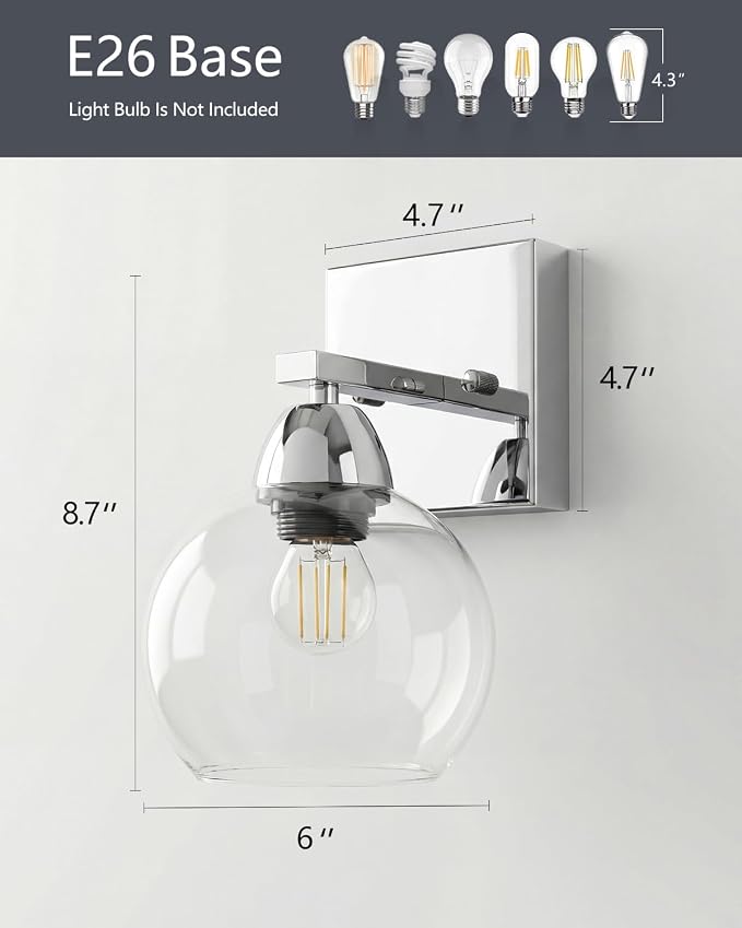 Bathroom Light Fixtures, 1-Light Silver Vanity Light - Image 6
