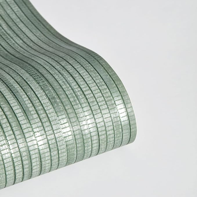 Tempaper Textured Metallic Sage Green Faux Grasscloth Removable Peel and Stick - Image 8