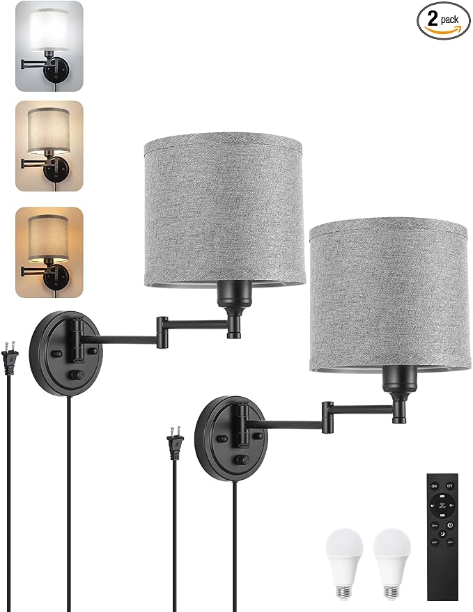Plug in Wall Sconces with Remote Control, Dimming 10%-100% & Adjustable Colors by GOODATE