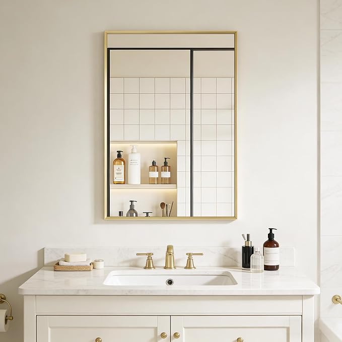 BOMINICA Brushed Gold Bathroom Mirror - Image 3