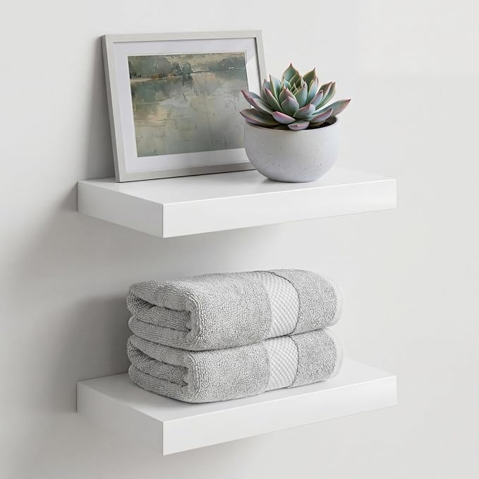 Homeforia White Floating Shelf 12 inch, High End Solid Real Wood Small 12inch by Homeforia
