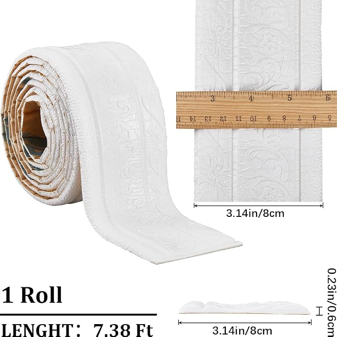 CRASPIRE 88 x 3.35 Inch White Crown Molding Peel and Stick Self Adhesive - Image 2