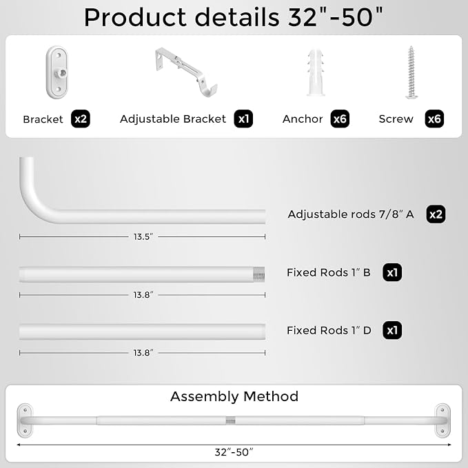 Curtain Rods 32-46 Inch, 1 Inch Adjustable Heavy Duty Room Darkening Window - Image 7