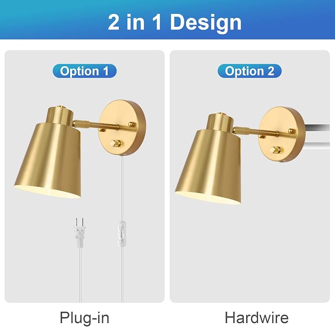 VATONI Plug in Wall Sconces, Dimmable Wall Sconces Adjustable Angle Wall Lights - Image 7