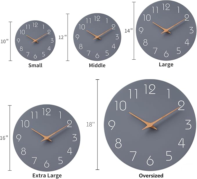 Mosewa Large Wall Clock 18 Inch Gray Modern Flatwood Silent Non Ticking Battery - Image 3