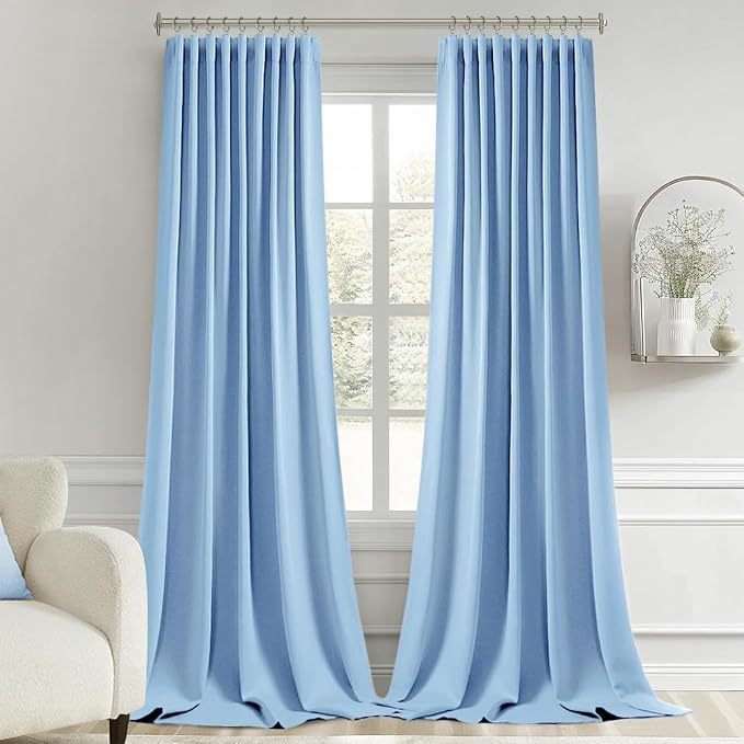 MIULEE Sky Blue Back Tab Blackout Curtains 120 Inch Long 2 Panels Set - Image 9