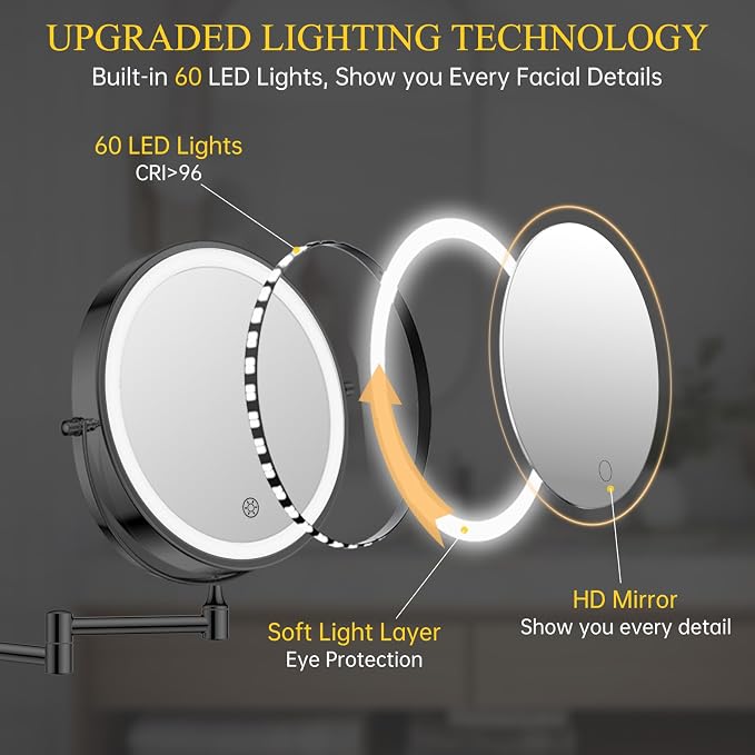 FUNTOUCH 20X/3X Rechargeable Wall Mounted Makeup Vanity Mirror - Image 6