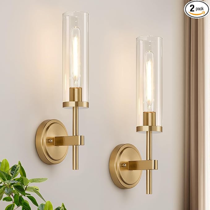 Wall Sconces Set of Two, Brushed Gold Bathroom Sconces by Bathroomlightfixtures