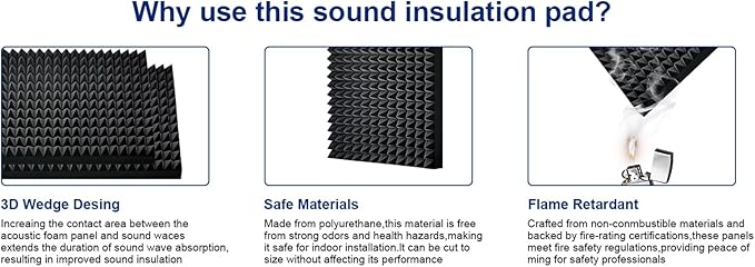 2 Pack Black Acoustic Foam Panels, High Density Soundproof Wall Panels - Image 5