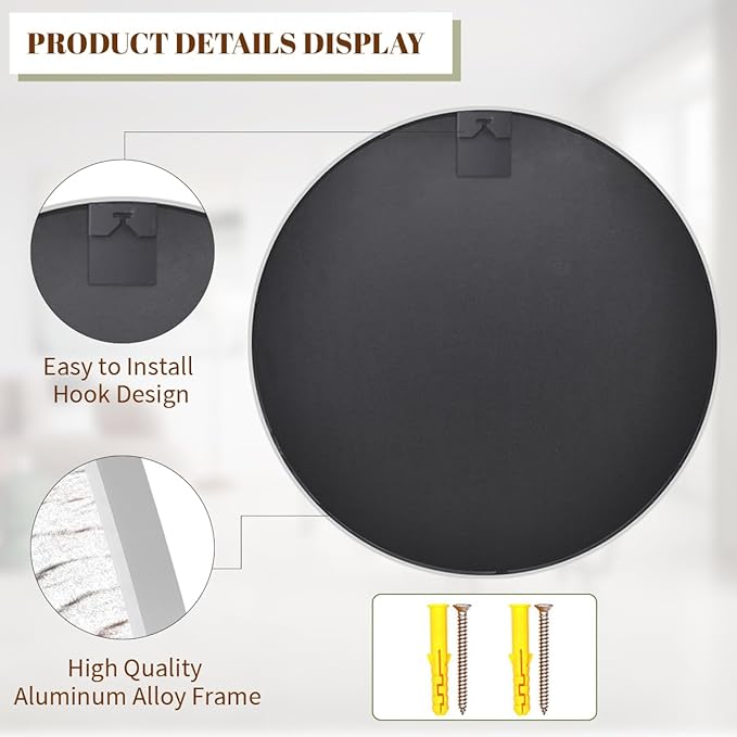 BEAUTYPEAK 20 Inch Round Mirror, Metal Frame Circle Mirror, Wall Mounted - Image 5