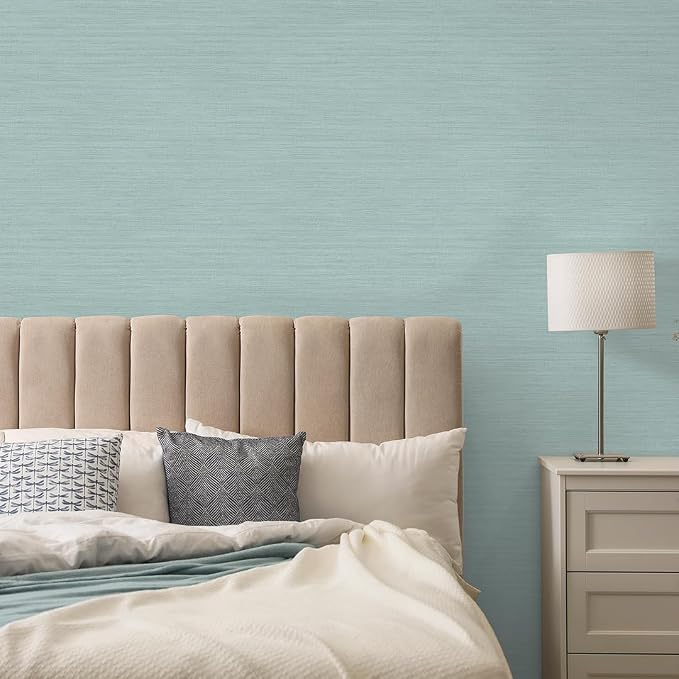 Tempaper Textured Seaglass Green Horizontal Faux Grasscloth Removable Peel and - Image 2