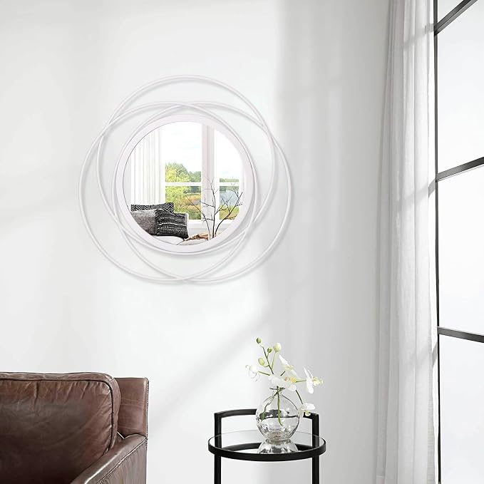 White Round Wall-Mounted Mirrors Wire Modern Metal Frame Arts Mirrors Home - Image 4