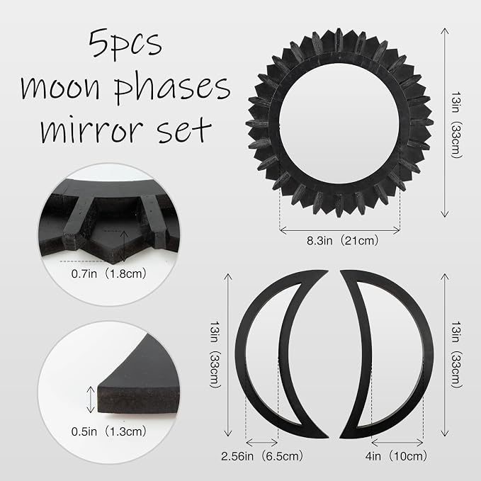 WAKOSAN Wall Mirror, Moon Phase Mirror Set, Wall Decor - Image 2