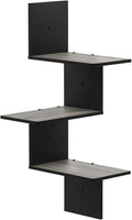 Furinno Rossi Wall Mounted Shelves 3-Tier Rectangle French Oak Grey/Black by Furinno-FitsYourSpaceFitsYourBudget