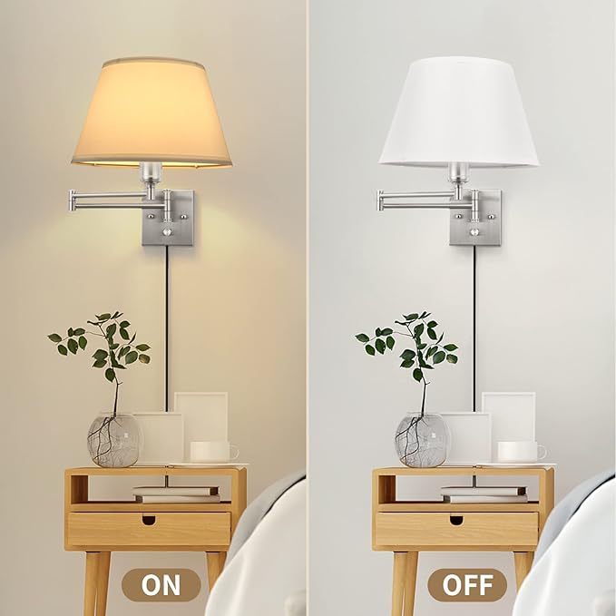 TRLIFE Dimmable Wall Sconce Plug in, Brushed Nickel Wall Sconces Set of Two - Image 5
