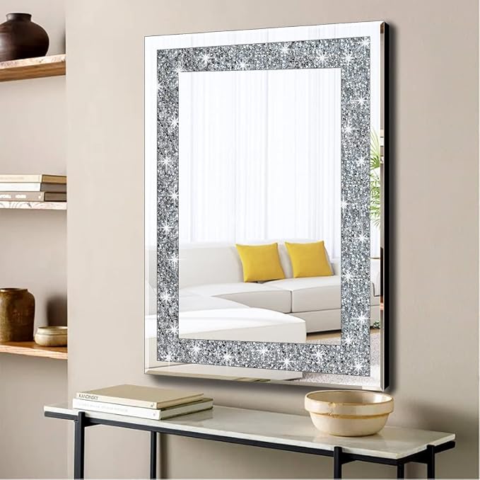 QMDECOR Crystal Crush Diamond Rectangle Silver Mirror - Image 2