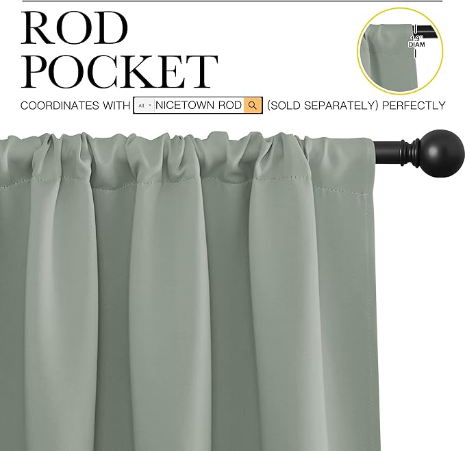 NICETOWN 2 Panels Blackout Curtains, Rod Pocket Window Curtains Room Darkning - Image 2