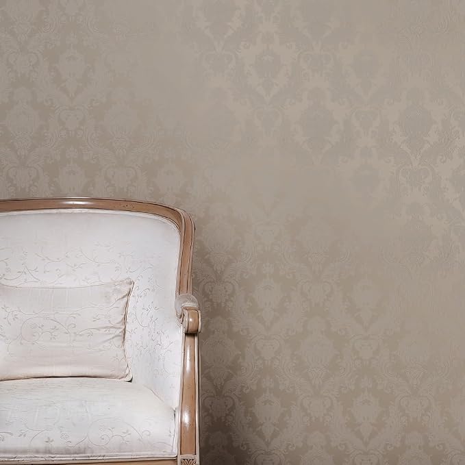 Tempaper Textured Beige Damsel Removable Peel and Stick Damask Wallpaper - Image 7