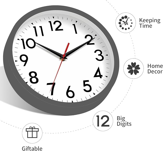 DAXSMY Wall Clock Small Analog 8 Inch Silent Non Ticking Battery Operated - Image 6