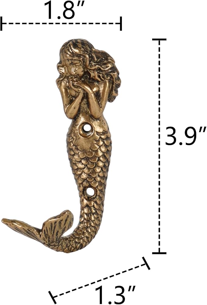 SOFFEE DESIGN 2pcs Gold Mermaid Shape Metal Wall Coat Hooks, Beach Decoration - Image 6