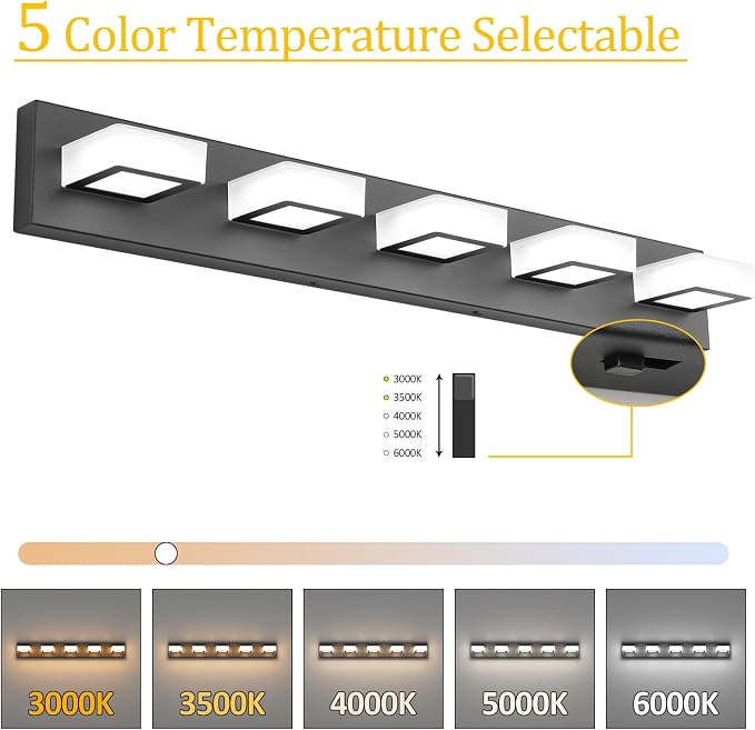 Ralbay 5 Color Temperature Black Vanity Lights Dimmable Acrylic Modern LED - Image 2