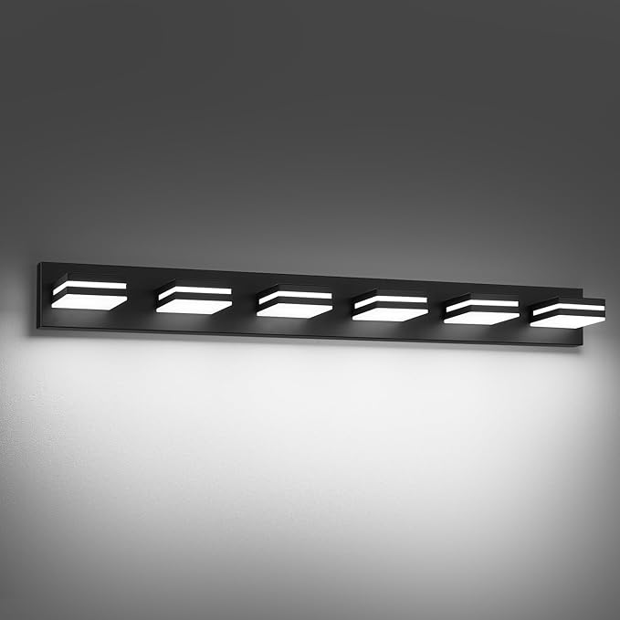 Modern LED Bathroom Lights Fixtures 6-Light, Metal Black Acrylic Wall Lighting by JZEKVN