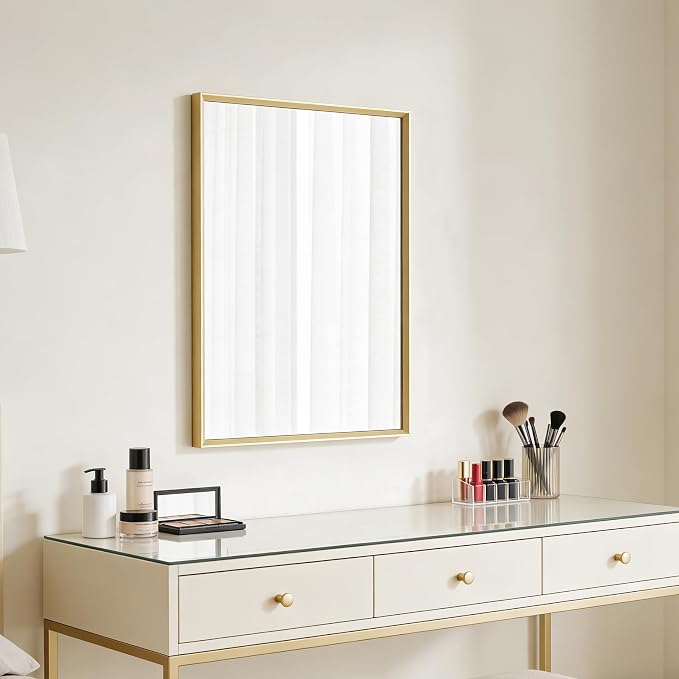 Bathroom Mirror for Wall, 16x24 Inch Metal Framed Mirror, Brushed Gold - Image 3