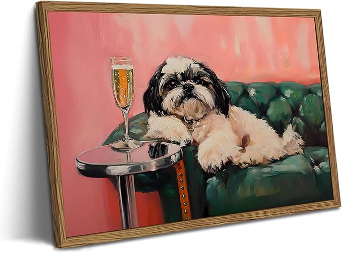 Funny Dog Wall Art, Cute Animal On Couch Bar Cart Pictures Wall Decor Paintings by WARTHZwallart