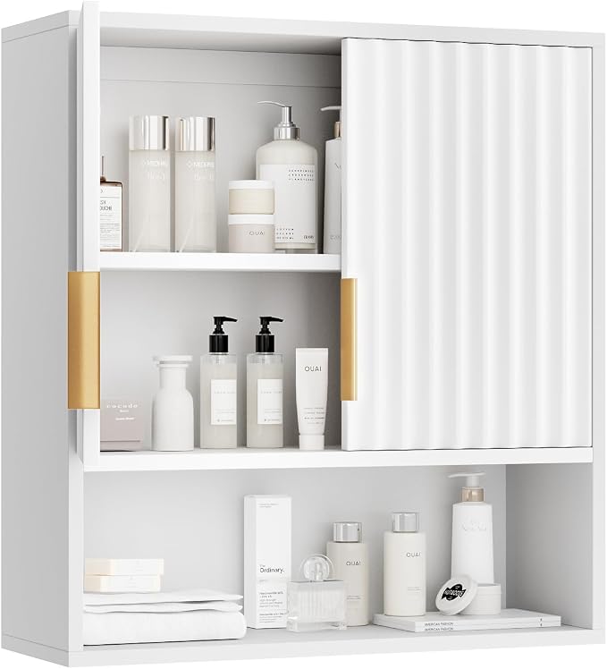 VINGLI White Bathroom Wall Cabinet, Modern Fluted Medicine Cabinet by VINGLI