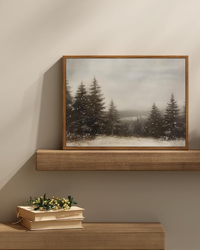 InSimSea Framed Canvas Wall Art Winter Christmas Decor Living Room Pine Tree - Image 5